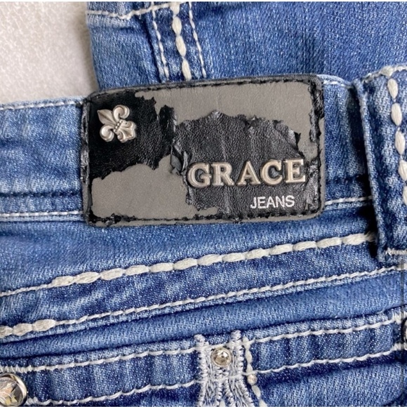 Grace In L.A. Distressed Low Rise Straight Leg Embroidered Flap Pocket Jeans 25 - Picture 3 of 16